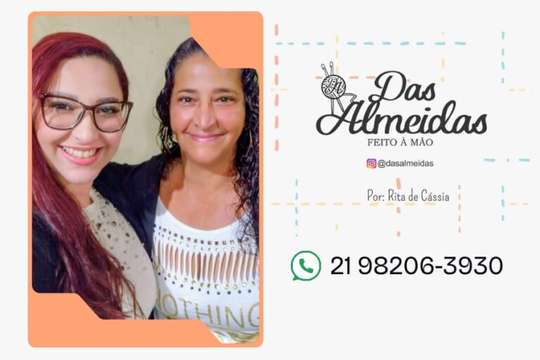 Rita e Eucelia no stand Das Almeidas, crochê afetivo e conexão entre mãe e filha