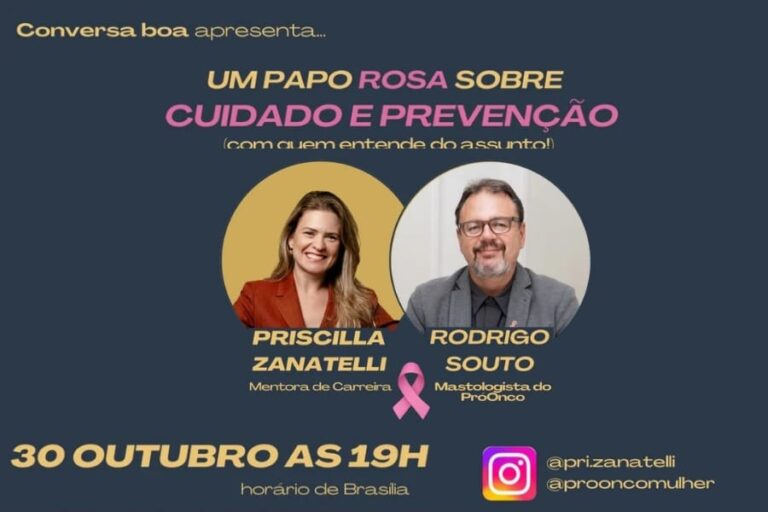 Live sobre autocuidado no Outubro Rosa com Dr. Rodrigo Souto