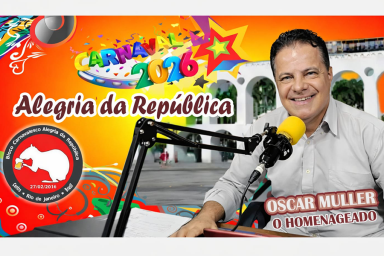 O Bloco Alegria da República homenageia Oscar Müller no Carnaval 2026 do Rio com desfile, samba e camisetas exclusivas. Confira os detalhes!