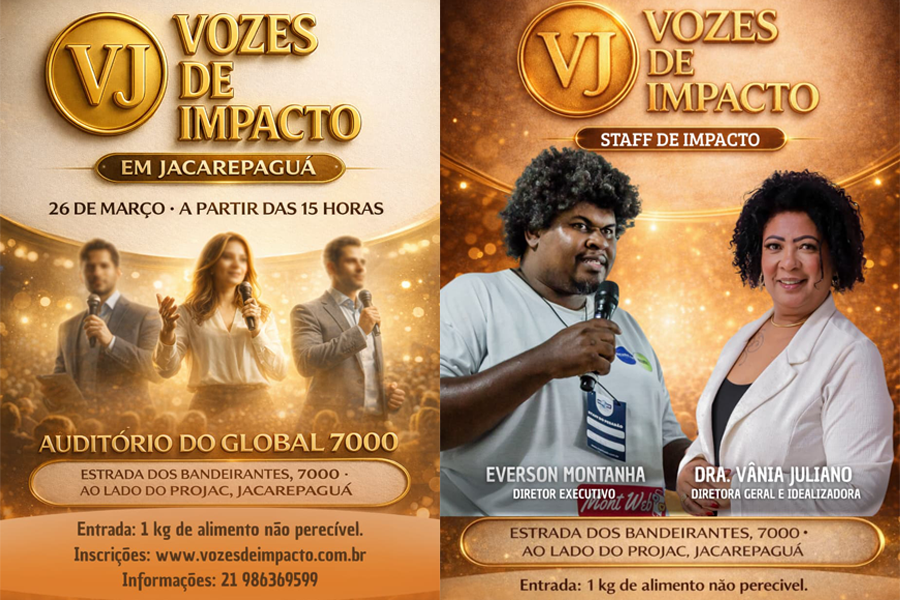 Vozes de Impacto no Rio reúne palestras e solidariedade No próximo dia 26 de março, a partir das 15h, o Auditório do Global 7000, em Jacarepaguá, será palco de um encontro que promete marcar o cenário do desenvolvimento humano, profissional e social no país. O Vozes de Impacto no Rio de Janeiro chega com a proposta de reunir grandes palestrantes, promover conexões estratégicas e ainda transformar presença em apoio concreto a quem precisa. Mais do que um evento de palestras, o Vozes de Impacto nasce como um movimento. A iniciativa foi criada com o propósito de oferecer suporte, estrutura e visibilidade a profissionais que usam a palavra como ferramenta de transformação de vidas. Para quem acompanha esse universo de conexões e crescimento, vale ver também conteúdos como Empreendedor Networking 2025 , Café de Negócios Imersão 360 e Rainha do Networking em Jacarepaguá . O projeto surgiu da percepção de que muitos palestrantes talentosos precisavam de um ambiente mais estruturado, colaborativo e profissional para crescer e alcançar novos públicos. Dessa necessidade nasceu um ecossistema voltado ao desenvolvimento e à projeção de palestrantes, reunindo especialistas, educadores, líderes, escritores, comunicadores e influenciadores de diferentes regiões do Brasil. Um evento de palestras no Rio de Janeiro que já nasce forte Mesmo sendo um movimento recente, o Vozes de Impacto já demonstra força e capacidade de mobilização. O encontro do dia 26 representa um marco importante para o projeto, reunindo participação presencial e online de um elenco diverso, preparado para compartilhar histórias, conhecimento, experiências e visões que inspiram transformação pessoal, profissional e social. Esse posicionamento conversa diretamente com pautas que já performam bem dentro do seu portal, como Impacto Solidário e empreendedorismo no Rio de Janeiro , Emoções e Sucesso e Imersão Impulso Empresarial . Além das palestras, o evento também terá momentos de reconhecimento público, homenageando pessoas que desenvolvem trabalhos relevantes para a sociedade. Esse componente fortalece o caráter institucional do encontro e amplia o potencial de conexão com um público interessado em liderança, comunicação, propósito e impacto social. Dra. Vânia Juliano idealiza o Vozes de Impacto O projeto tem como idealizadora a Dra. Vânia Juliano , considerada a principal referência do movimento. Major da Polícia Militar do Rio de Janeiro, jornalista, advogada, escritora, coach e palestrante, Vânia construiu uma trajetória marcada por comunicação, liderança e presença em eventos voltados ao desenvolvimento humano. Antes mesmo da criação do Vozes de Impacto, ela já participava ativamente do circuito de eventos e conferências, experiência que ajudou a consolidar sua visão sobre o mercado de palestras. Ao longo dessa jornada, percebeu que muitos profissionais com grande potencial enfrentavam dificuldades para estruturar a própria carreira como palestrantes. Foi justamente dessa lacuna que nasceu a ideia de criar um espaço de acolhimento, desenvolvimento e projeção para profissionais da fala — um ambiente pensado para quem deseja transformar vidas por meio da comunicação. Everson Montanha assina a direção operacional do evento A direção operacional do evento está sob responsabilidade do jornalista e estrategista de mídia Everson Montanha , diretor executivo do projeto. Ele é conhecido por sua atuação em comunicação, empreendedorismo digital e produção de conteúdo, com iniciativas como o MontWebCast e outros projetos voltados à visibilidade de profissionais, marcas e causas. A parceria entre Everson Montanha e Dra. Vânia Juliano nasceu dentro de um ambiente colaborativo e hoje se traduz no fortalecimento do Vozes de Impacto como uma proposta promissora no cenário nacional de palestras e desenvolvimento humano. Um movimento com propósito social Outro diferencial importante do Vozes de Impacto no Rio de Janeiro é seu caráter solidário. A entrada será mediante a doação de 1 kg de alimento não perecível, destinado a ações de apoio a comunidades de Xerém, região que sofreu impactos severos com eventos climáticos e inundações, deixando muitas famílias em situação de vulnerabilidade. Esse aspecto amplia a relevância do encontro e aproxima o evento de pautas que conectam empreendedorismo, comunicação e responsabilidade social. Dentro do seu site, faz bastante sentido relacionar esse conteúdo com Impacto Solidário celebra lançamento com evento emocionante e com Festa solidária da ONG Fazer o Bem Nos Faz Bem . Ao transformar ingresso em doação, o evento reforça que o desenvolvimento humano não deve se limitar ao palco. Ele precisa também ecoar em ações práticas de cuidado, reconstrução e apoio coletivo. Quem deve participar do Vozes de Impacto O encontro reunirá palestrantes, escritores, influenciadores, artistas, cantores, profissionais de diversas áreas e personalidades ligadas ao impacto social. Por isso, o evento tende a interessar especialmente quem busca: ampliar repertório, fortalecer networking, acompanhar histórias inspiradoras e se conectar com profissionais que utilizam a comunicação como instrumento de transformação. Também é um evento relevante para quem quer compreender melhor o ecossistema de palestras no Brasil e acompanhar iniciativas que unem posicionamento, visibilidade e propósito. Serviço do evento Data: 26 de março Horário: a partir das 15h Local: Auditório do Global 7000, Estrada dos Bandeirantes, 7000, ao lado do Projac, Jacarepaguá, Rio de Janeiro Entrada: 1 kg de alimento não perecível Inscrições: www.vozesdeimpacto.com.br Informações: (21) 98636-9599 Conclusão O Vozes de Impacto no Rio de Janeiro chega como uma proposta que vai além do formato tradicional de evento. Ao reunir grandes palestrantes, lideranças inspiradoras, networking e ação solidária, o projeto se posiciona como uma iniciativa que conecta comunicação, desenvolvimento humano e transformação social. Em um cenário em que autoridade e propósito caminham juntos, o Vozes de Impacto desponta como um encontro relevante para quem acredita no poder da palavra como agente real de mudança. Para saber mais e garantir participação, acesse o site oficial do Vozes de Impacto .