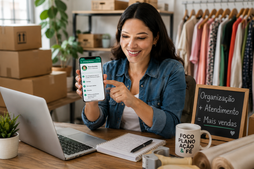 empreendedor organizando vendas pelo WhatsApp Business