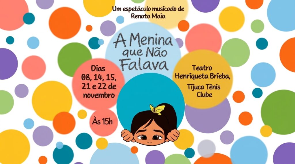 Imagem de divulgação da adaptação teatral de A Menina que Não Falava, espetáculo infantil apresentado no Rio de Janeiro.