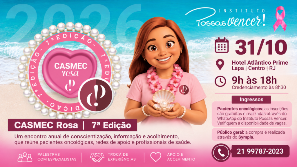 Material de divulgação do CASMEC Rosa 2026, evento do Instituto Possas Vencer no Rio de Janeiro.