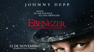 Johnny Depp caracterizado como Ebenezer Scrooge no filme Ebenezer e os Fantasmas do Natal