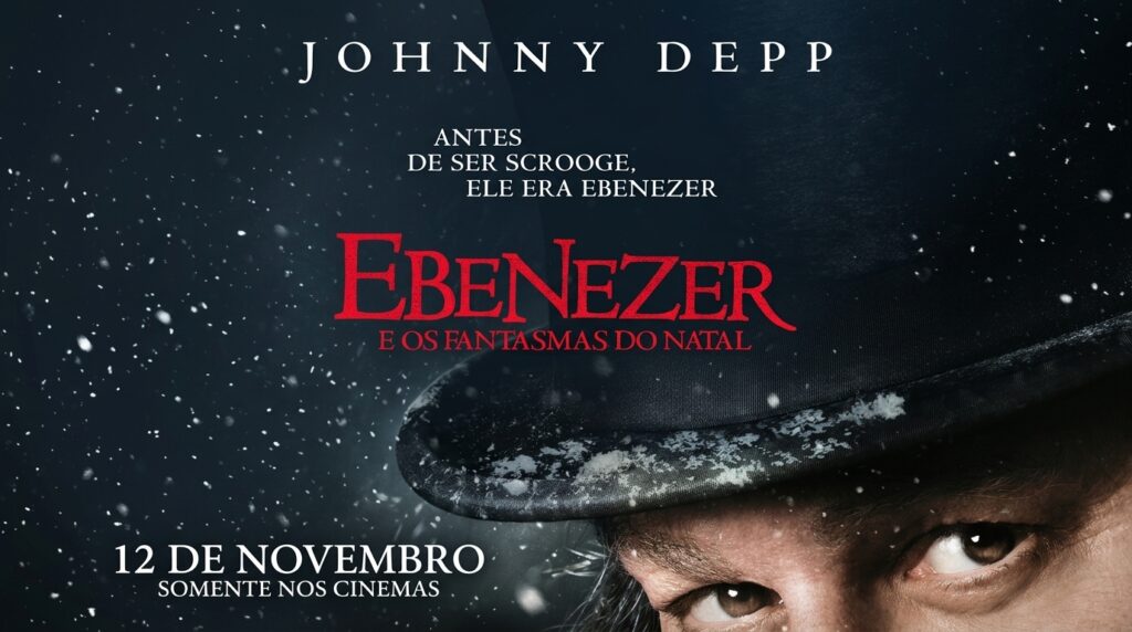 Johnny Depp caracterizado como Ebenezer Scrooge no filme Ebenezer e os Fantasmas do Natal