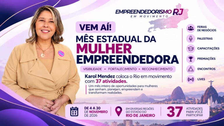 Imagem ilustrativa do Mês Estadual da Mulher Empreendedora 2026 no Rio de Janeiro