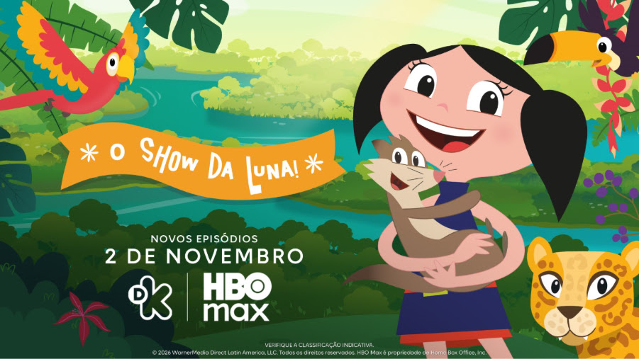 Arte de divulgação de O Show da Luna!, nona temporada com aventuras de Luna, Júpiter e Cláudio na Amazônia